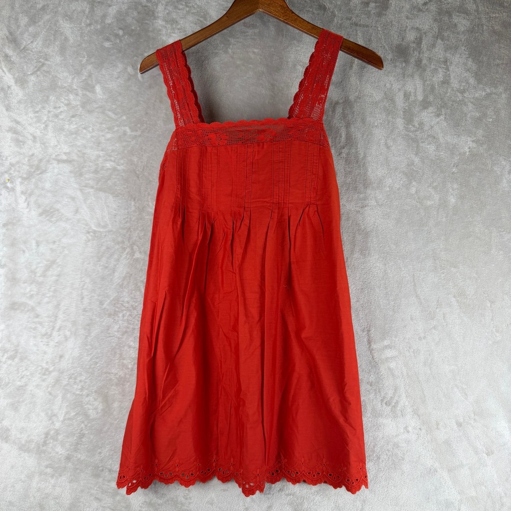 Abercrombie & Fitch Red orange Eyelet Lace Mini Dress SmockedSmall NWT